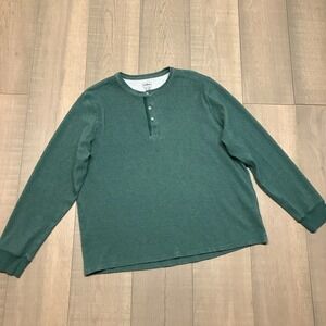 L.L. Bean Henley Shirt Mens XL Green Waffle Knit Long Sleeve Slightly Fitted Top